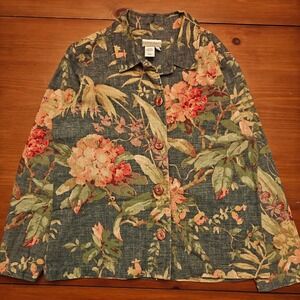 Floral Shacket Womens M Wood Button Hydrangea Garden Girl Coldwater Creek Cotton